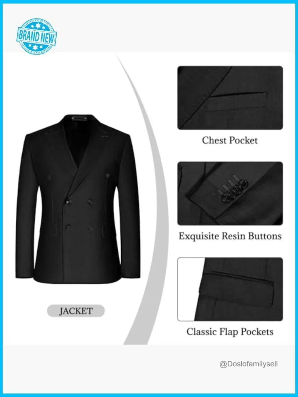 Double Breasted Suit Slim Fit Classic Elegant Formal Wedding Prom Set
